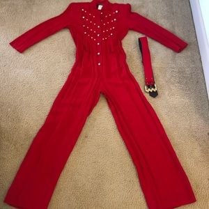 Red 3/4 sleeve jumpsuit